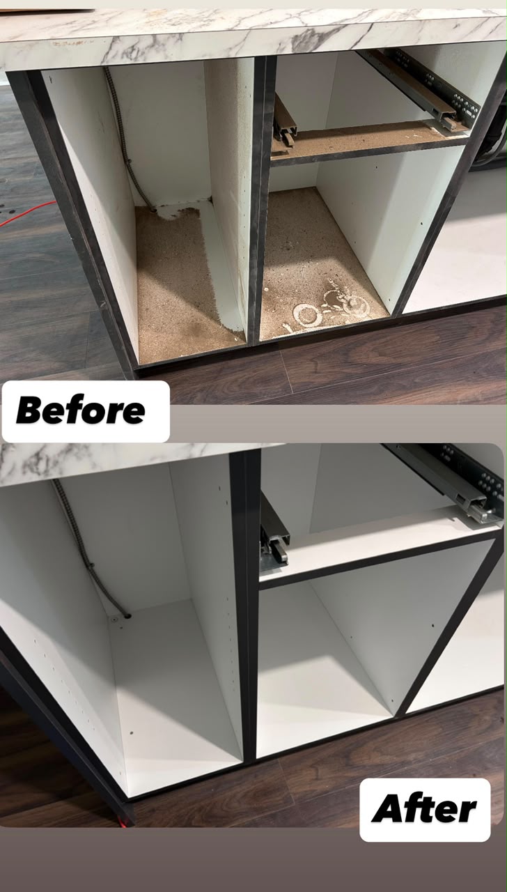 Before and after kitchen cabinet cleaning